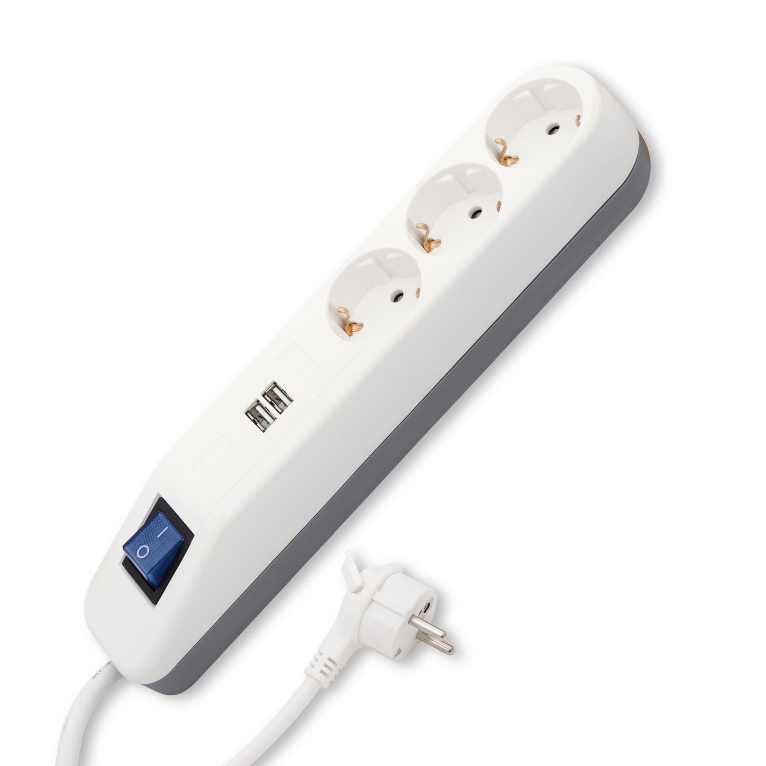 REV ICE listwa zasilająca z USB, 3 gniazda, gniazdo USB, 2 x USB, ładowarka, 1,4 m, maks. 3680 W, biała