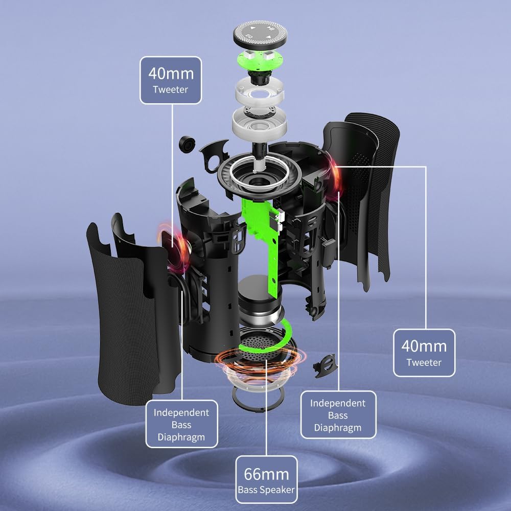 Portable Bluetooth Speaker, 80W Peak Wireless Speakers with Deep Bass, 360 Degree Surround Stereo Sound, 24H Play Time, Comfortable Handle, Colorful Lights ,Dual Pairing, for Home, Party, Outdoor - Image 2