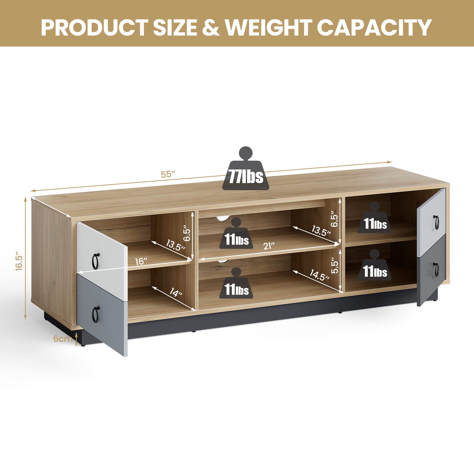 Amazon.com: Tangkula Modern TV Stand for up to 60” TVs, 55”L