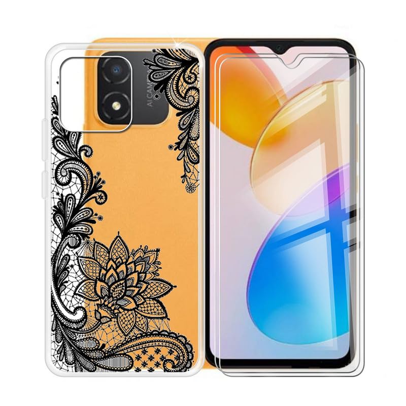 Custodia Per Honor X5 Plus Con Vetro Temperato – Cover Silicone Morbido Fiori Rosa
