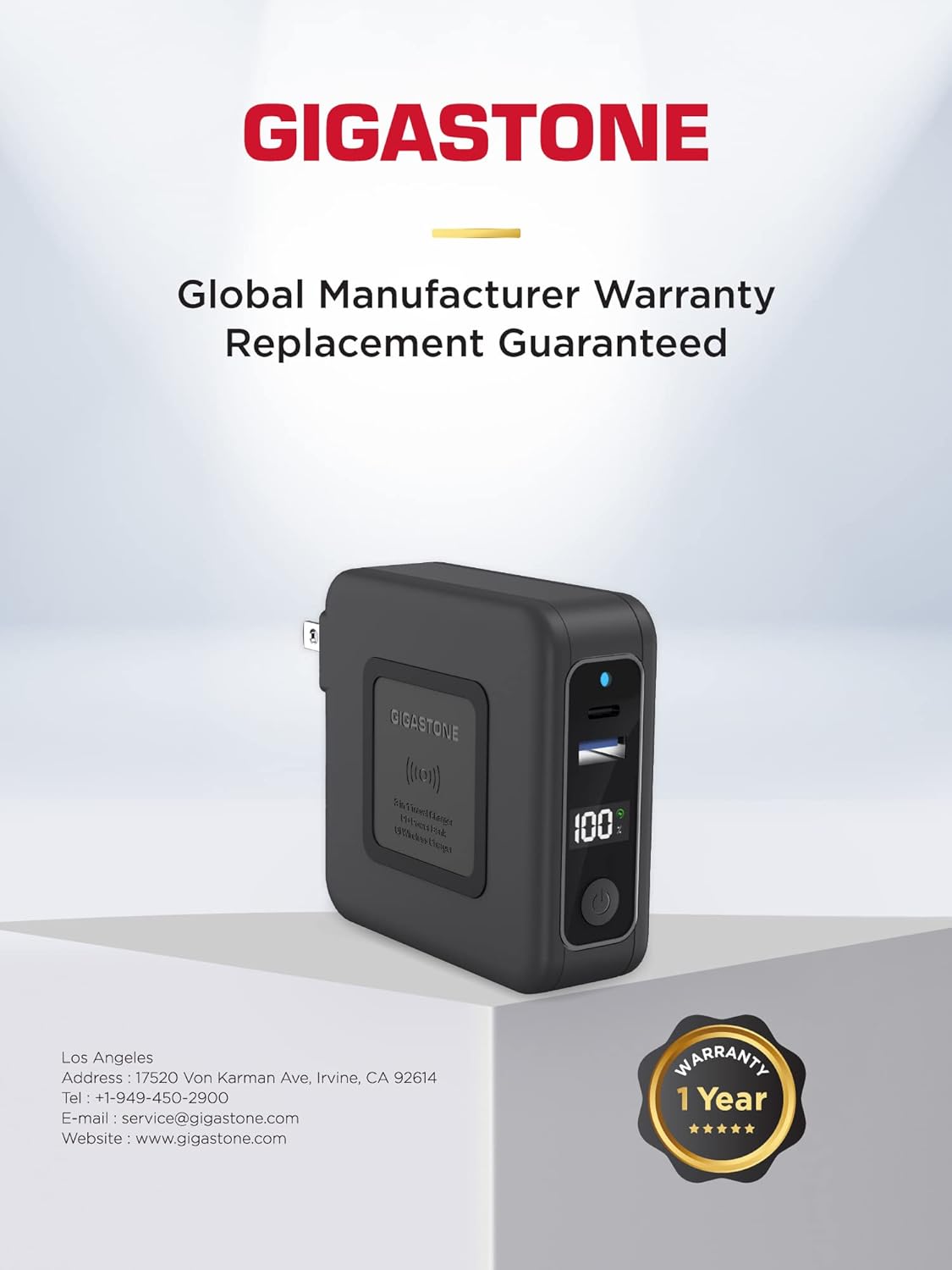 Gigastone warranty information with 1-year warranty badge