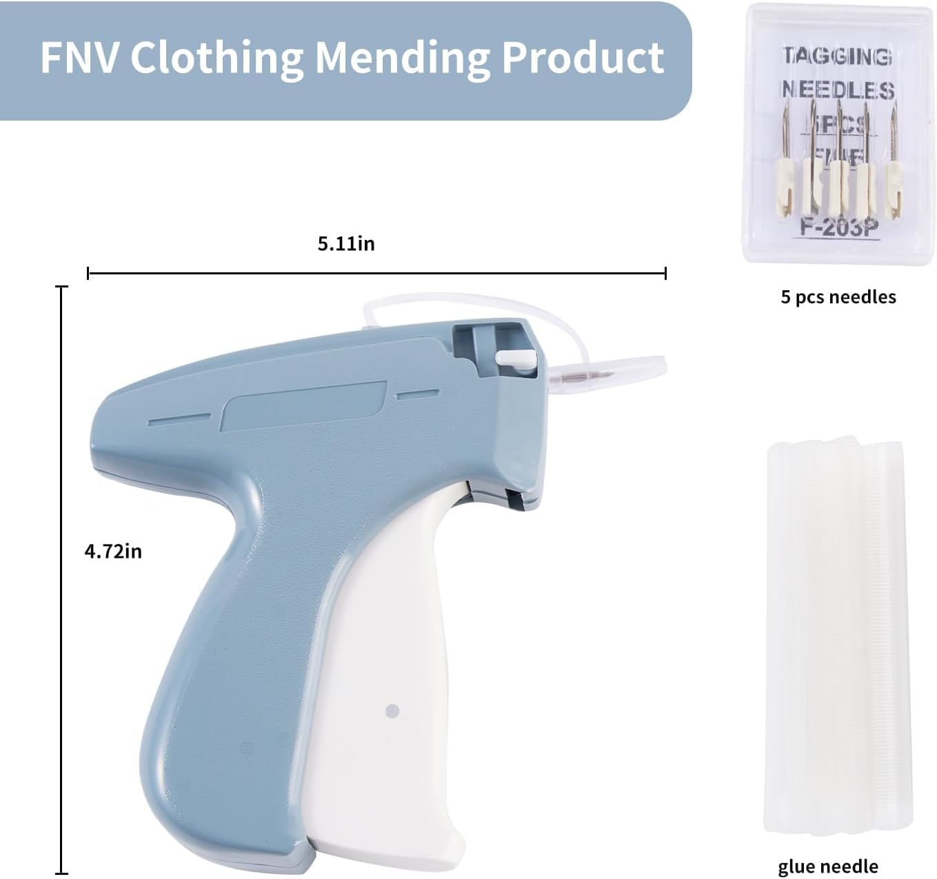 Quicker Clothing Fixer, Stitch Gun for Clothes, Quicker Sewing Gun for Cloth, Mini Sewing Stitch Machine with 6 Needles, 1000 Black&1000 White Fasteners (Light Blue) - Image 2