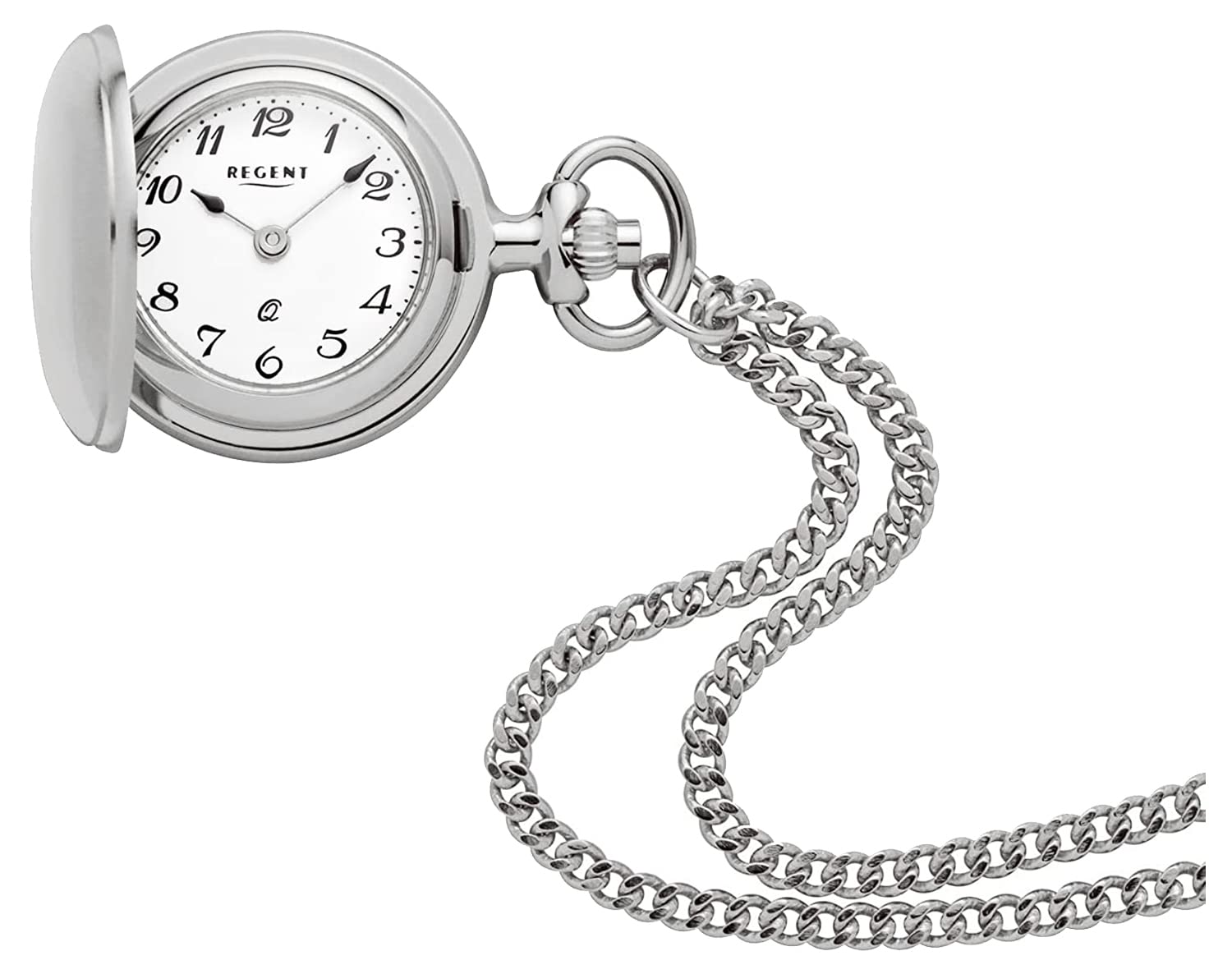 Regent Damen Umhängeuhr Savonnette 70 cm Kette 26 MM Quarz Weißes Zifferblatt Arabische Zahlen P-764