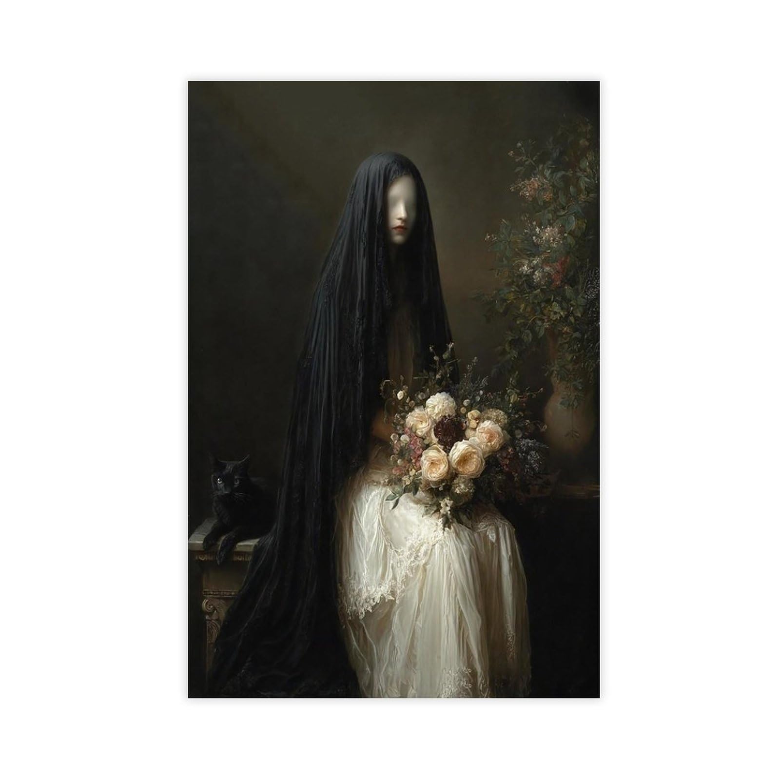 Bareronor Brown Gothic Mourning Portrait Canvas Poster Bedroom Decor Landscape Office Room Decor Gift 16" L X 24" W