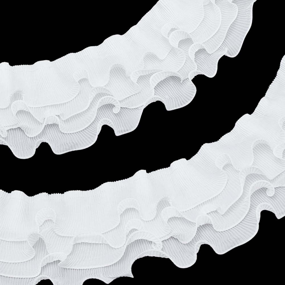 Ruban dentelle plissée blanc pour décoration de fête et loisirs créatifs fait main