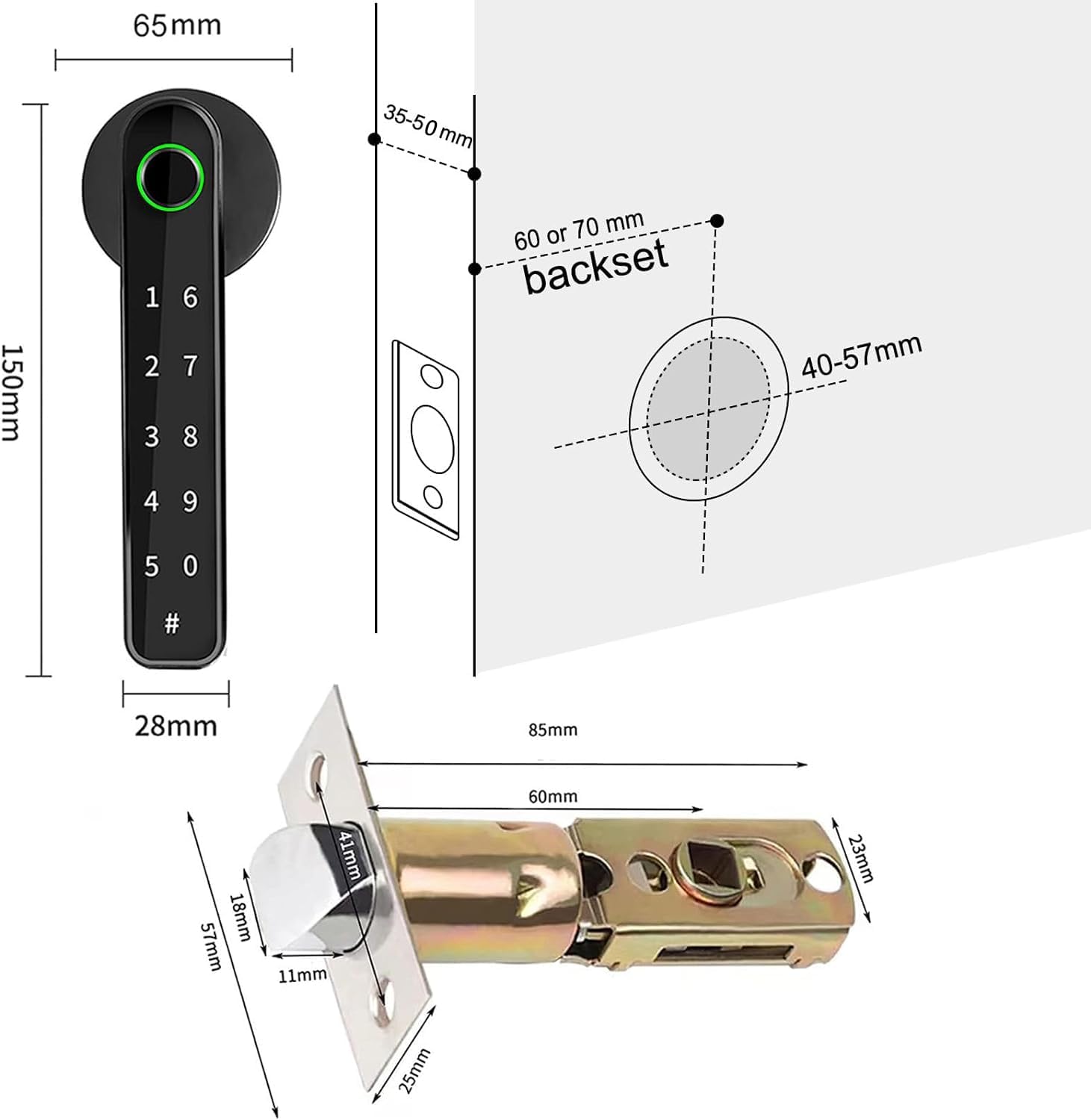 Cerradura Inteligente de Huellas Dactilares,6 en 1 Cerradura Electronica,Tuya App,IC Card, NFC, Huellas Dactilares,Contraseña Digital,Llave Mecánica