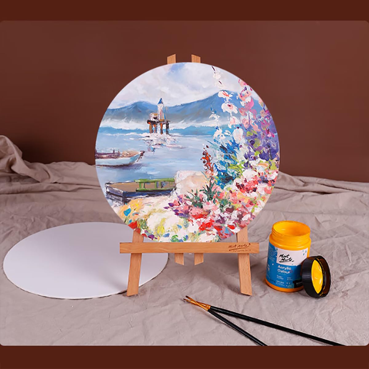 Pannelli di Tela Rotondo 10cm Cotone Bianco Pittura Olio Acrilico Acquerello 20 Confezione