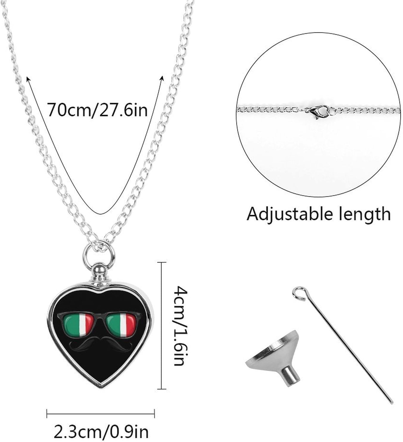 Flag Italy Glasses Mustache Pet Urn Necklace Ashes Cremation Pendant | Personalized Jewelry,Gifts for Dog Lovers