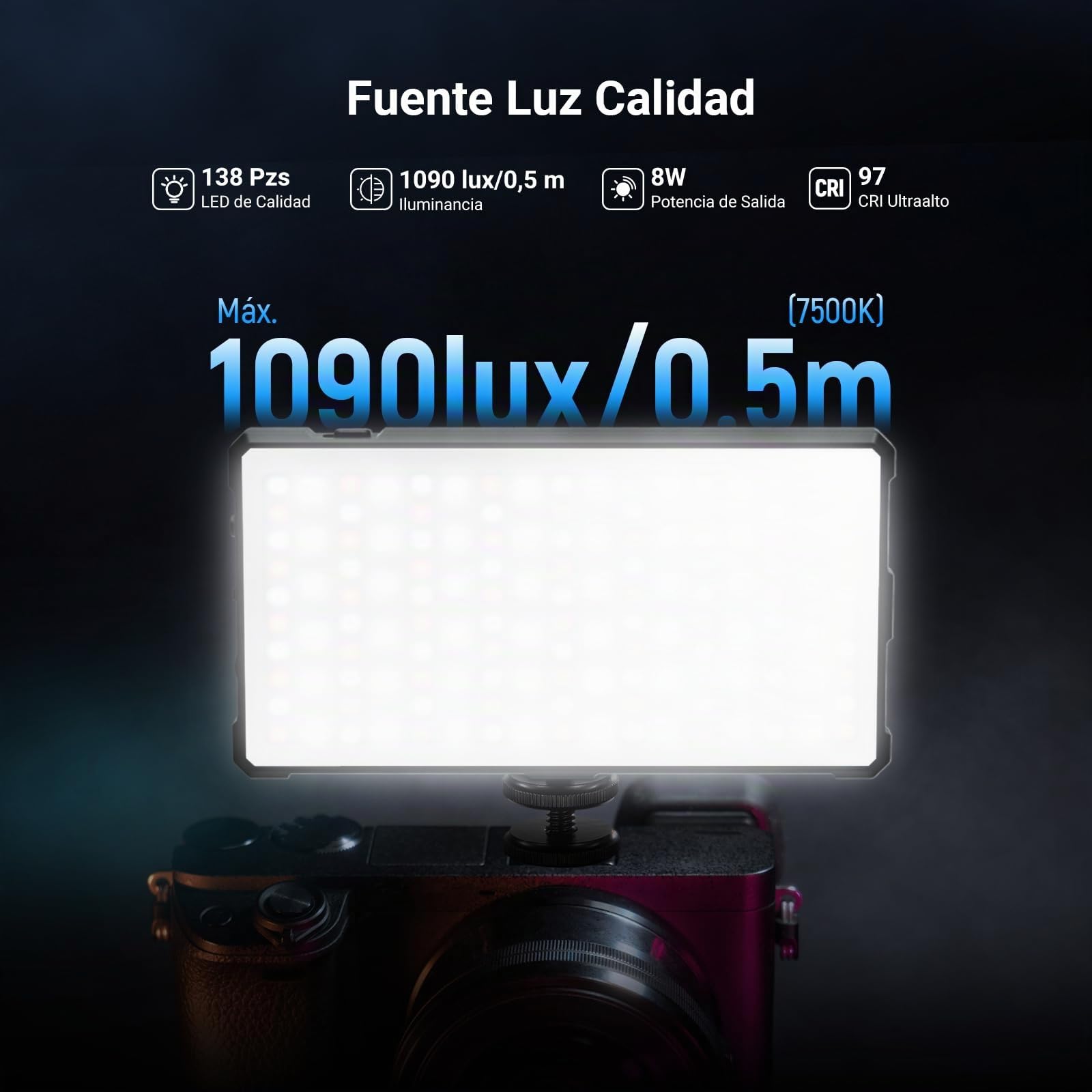 NEEWER Basics Full RGB Luz Foco Video Cámara con Trípode Escritorio, 9W CRI97 2700K-7500K 17 Escenas Portátil Small Panel LED Metal Iluminación para Transmisión DSLR Fotografía Grabación Video, SL90C | 8W, CRI97, 2700K-7500K, 17 Escenas, 4000mAh, Panel Pe