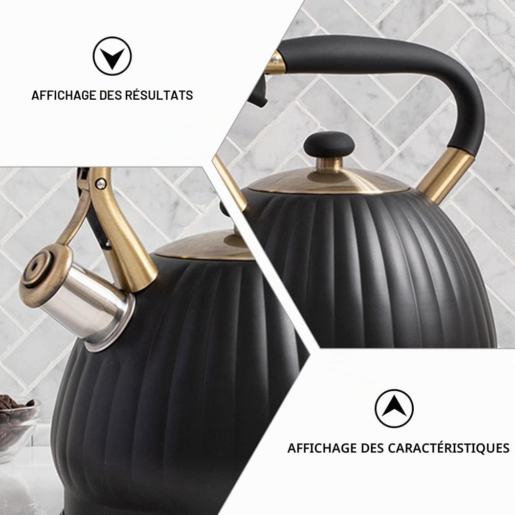BESTonZON 1pièce Bouilloire Sifflante Inoxydable Noir Avec Poignée Isolante Bouilloire à Thé Pour Cuisinière Électrique Induction Sifflet Et Pratique