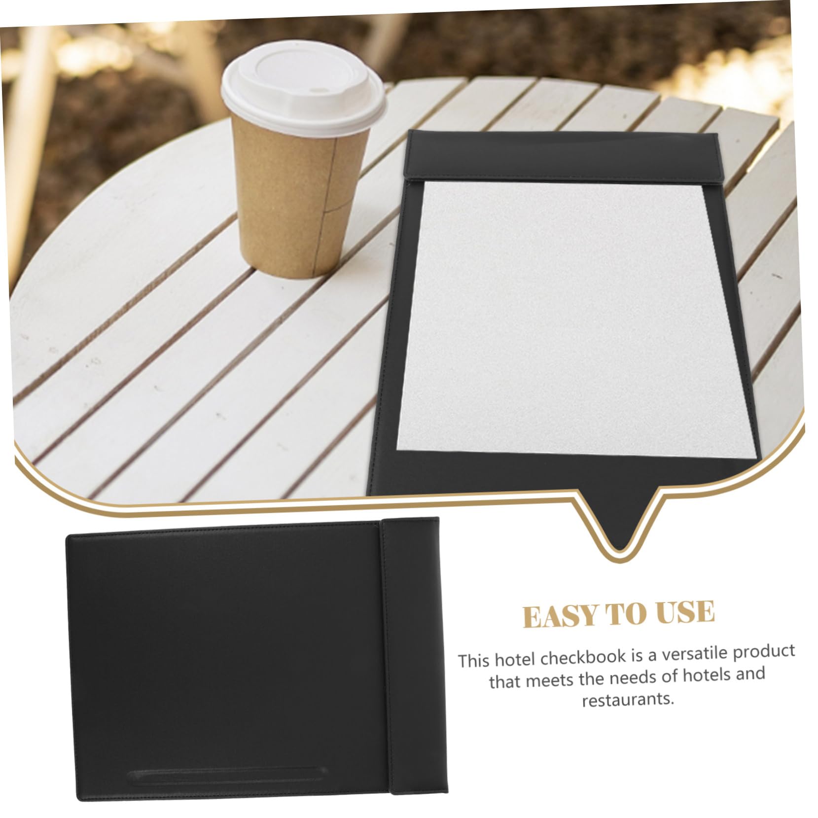 Carpeta de Visualización Menú Portátil de Cuero Negro Clip Magnético Resistente y Fácil de Reemplazar para Bar y Restaurante