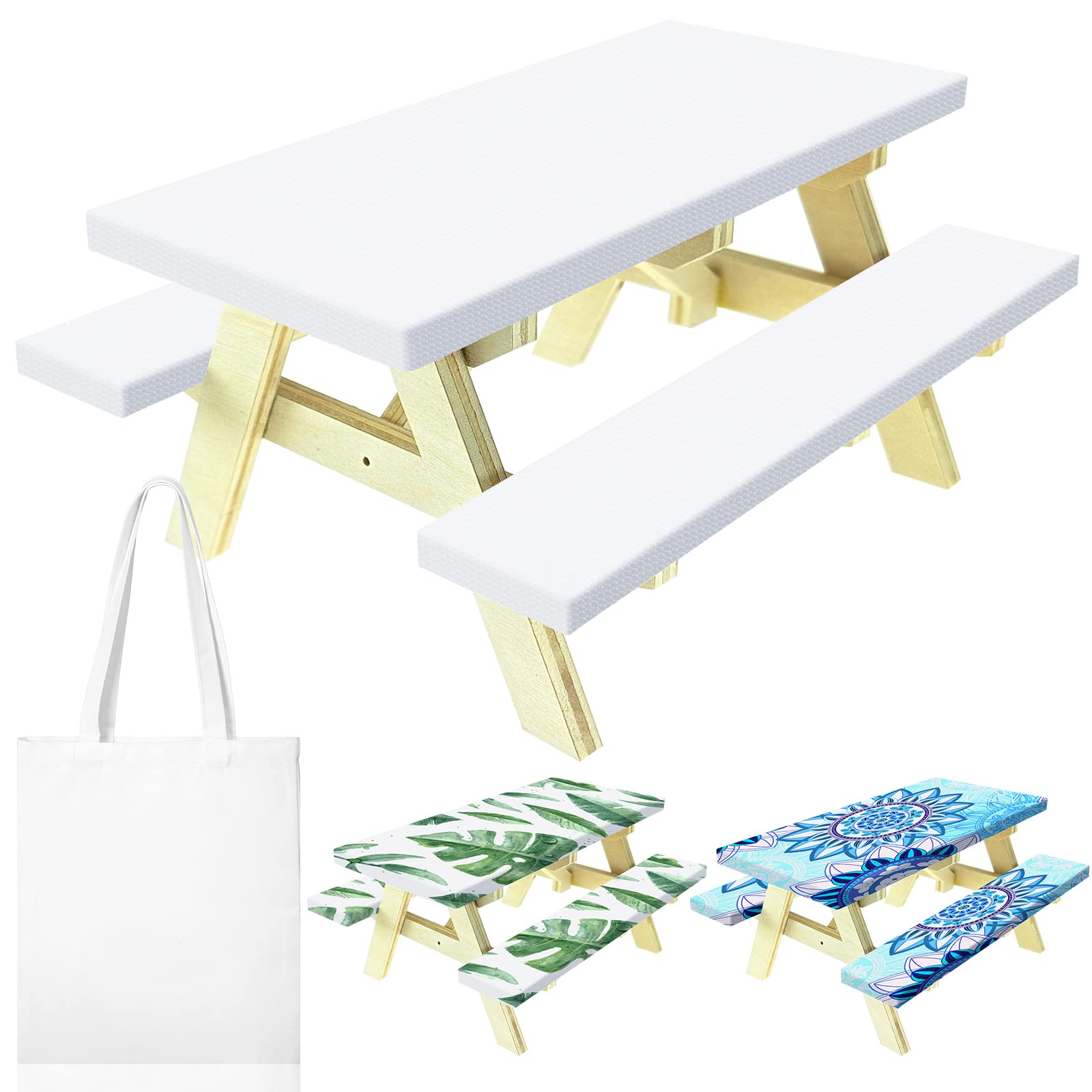 Kinlop 4 Pcs Sublimation Blank Picnic Table Cover Bench Covers and Bag