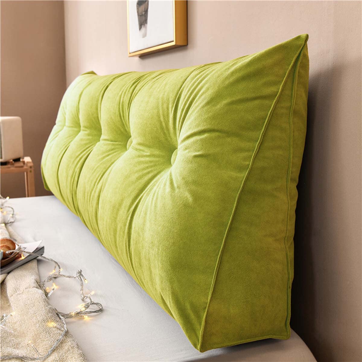 Yanman Green Large Wedge Pillows Headboard Triangular Rest Reading Pillow, Lumbar Support Cushion Waist Backrest, Soft Sofa Daybed Positioning Bolster, 180X50x20cm