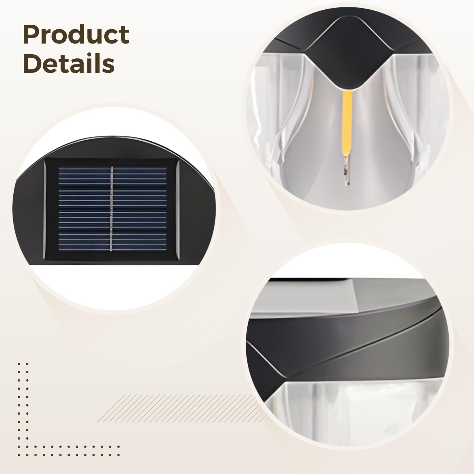 PONDON Solarne lampy ogrodzeniowe, półokrągłe, zewnętrzne lampy ścienne, ABS, zasilane energią słoneczną, wodoodporne oświetlenie krajobrazu, dekoracyjne światła drogowe na podwórko, patio, taras