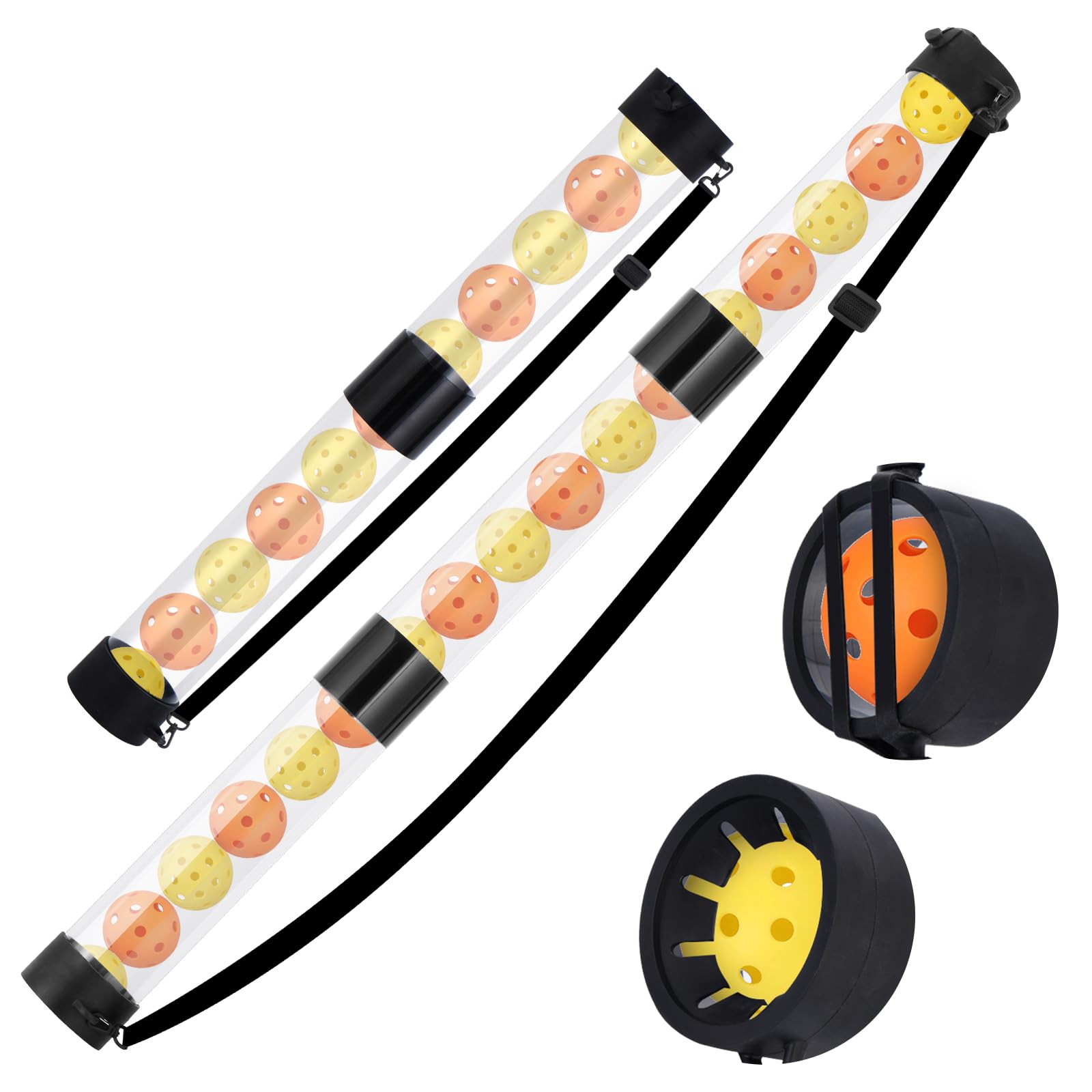 Buhobha Pickleball Ball Retriever, 17 Balls Pickleball Pickup Tube, Tennis Ball Tube Picker Upper with Strap, Detachable Ball Picker Upper