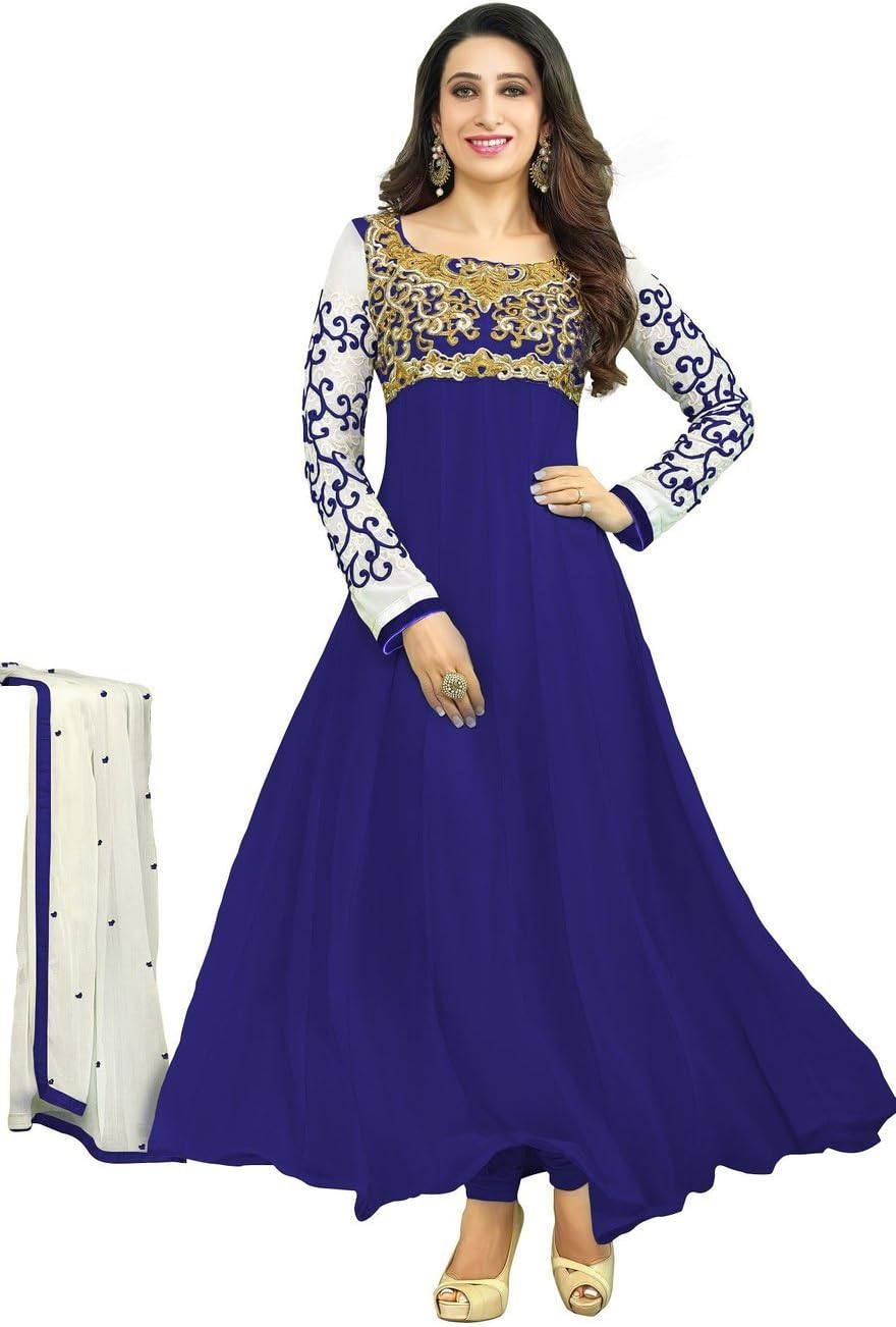 Slocky Women's Beautiful Karishma Kapoor Designer Anarkali Suit Free Size Blue