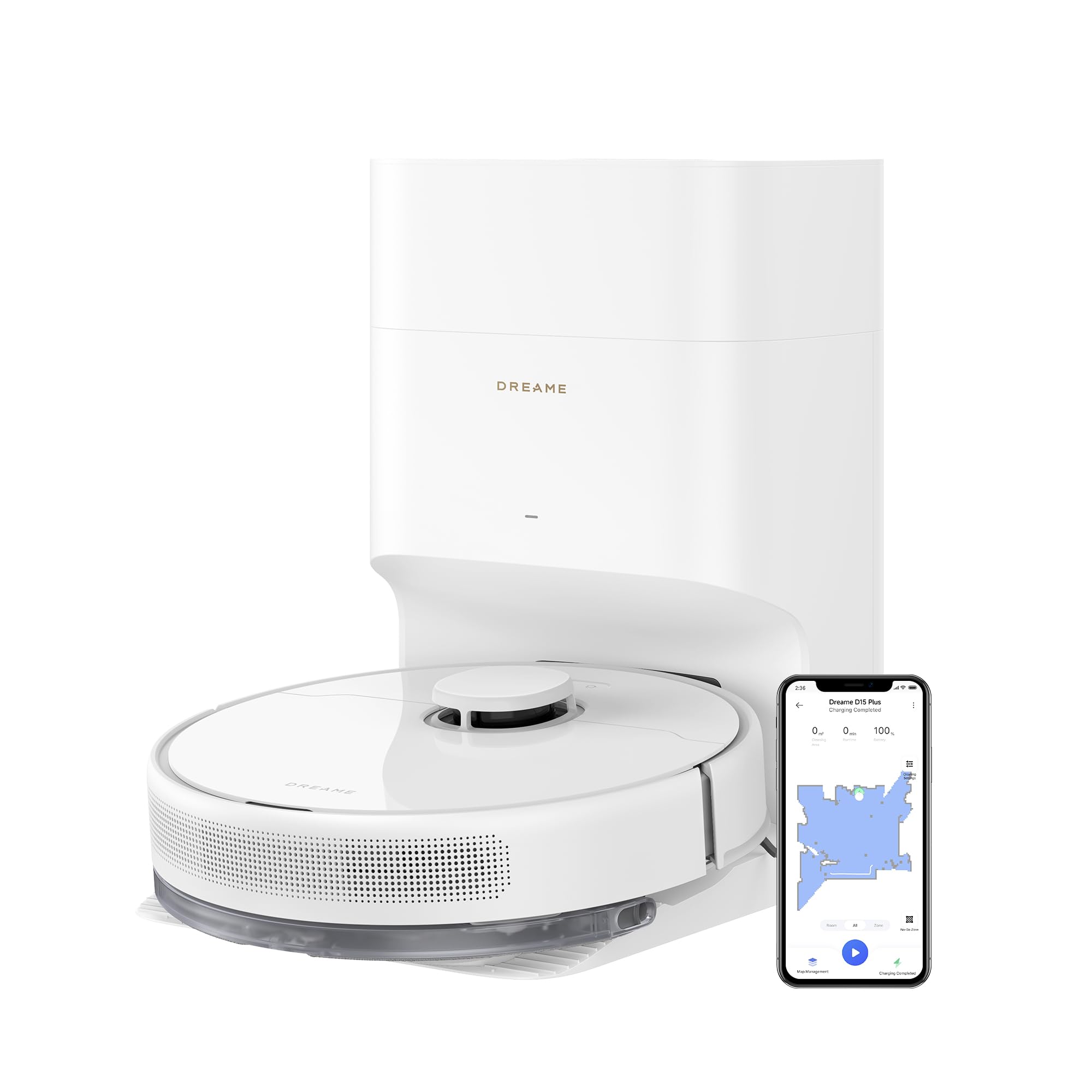 DREAME D15 Plus, Auto Self-Empty Robot Vacuum and Mop, Massive 13,000Pa Suction, Extra-Special Carpet Cleaning, Avoids Obstacles, Detangles 100% of Hair