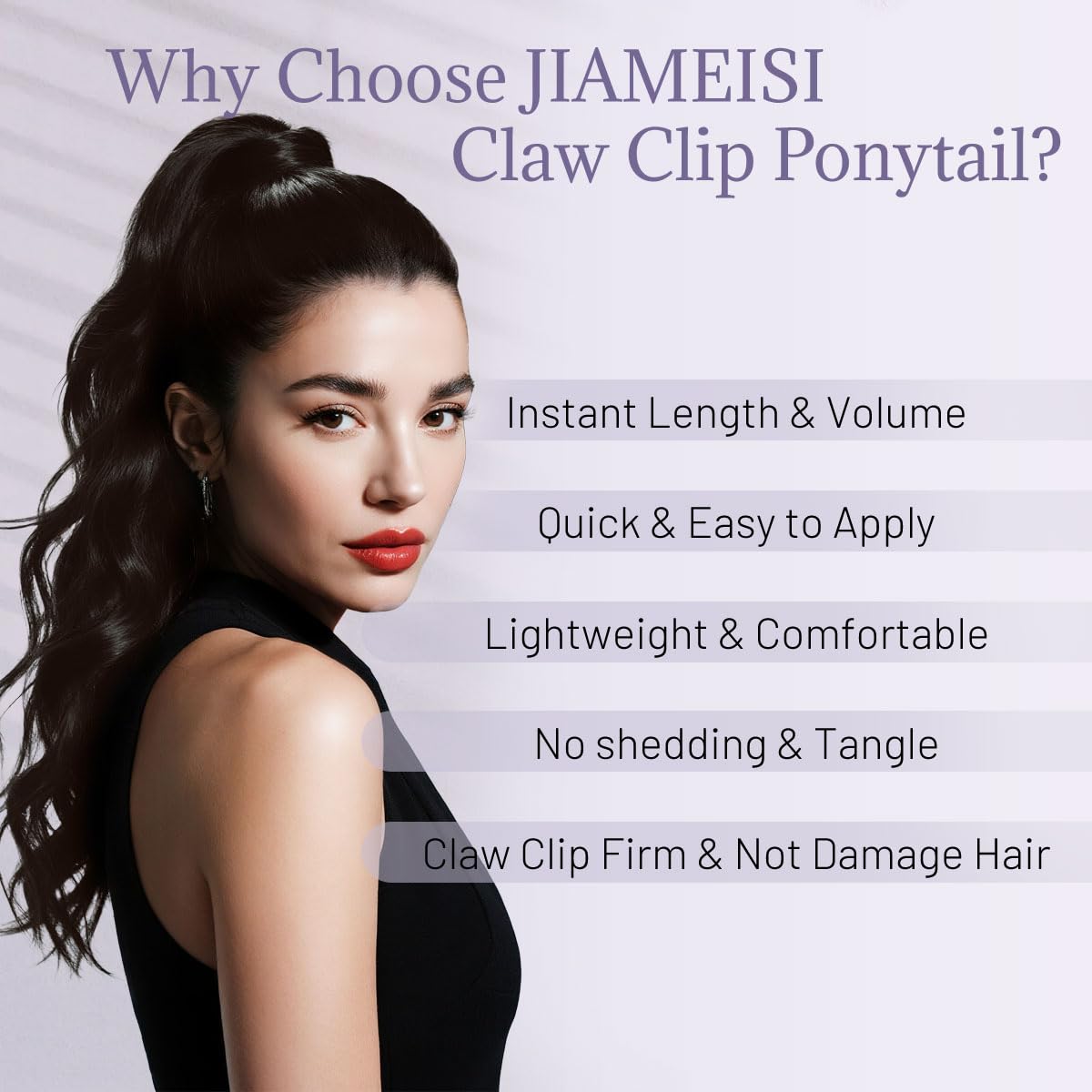 JIAMEISI Claw Clip Ponytail Hair Extensions 18 Inch Ponytail Extension Long Curly Wavy Jaw Clip in Pony Tails Extension Synthetic Fluffy Hairpiece for Women Girls Daily Use Party (Black Brown) - Image 2