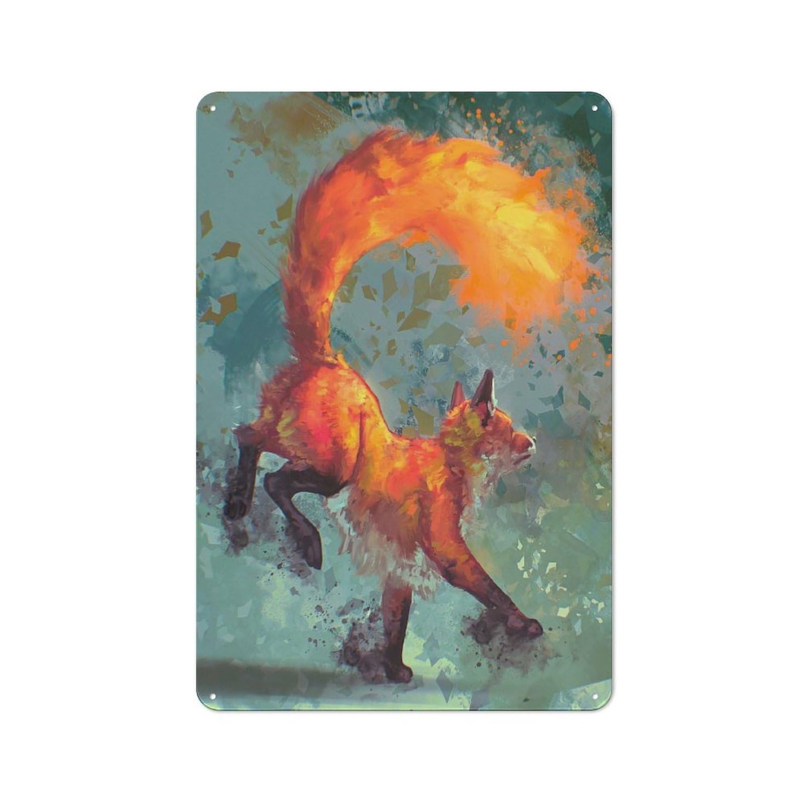 Junmoney Fire Fox Metal Wall Sign 30X20cm Featuring For Pub Or Café, For Pub Decor Enthusiasts, For Retro Home Interiors