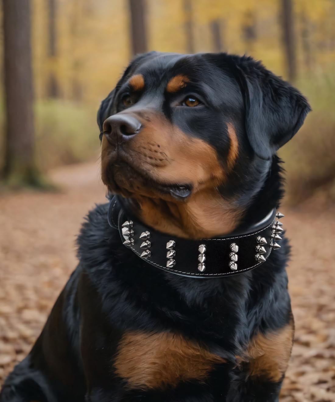 Spiked Leather Dog Collar – Premium Handmade Genuine Leather, 2.2-Inch Wide, Bold Protection and Stylish Design, Ideal for Powerful Breeds- Silver Shadow 20.5-24.5 inches