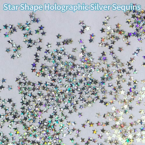 Art Craft Glitter, 3Mm Star Shaped Holographic Chunky Flakes Sequins For Slime, Nail Art,Tumblers, Resin Craft, Festival Party - 0.35Oz (10G) (Silver) #TOP5