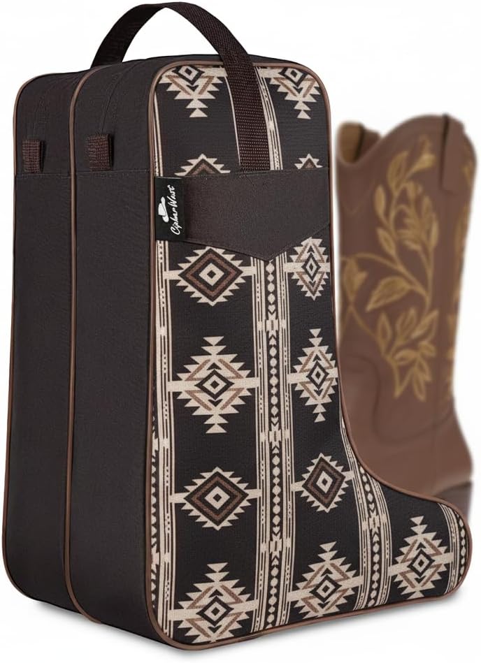 Cowgirl West Boot Bag – Fits Cowboy Boots Up to 17 Inches, Western Travel Case with Southwest Aztec Pattern, Dual-Zipper Tall Boot Storage for Rodeo, Horseback Riding & Equestrian Travel