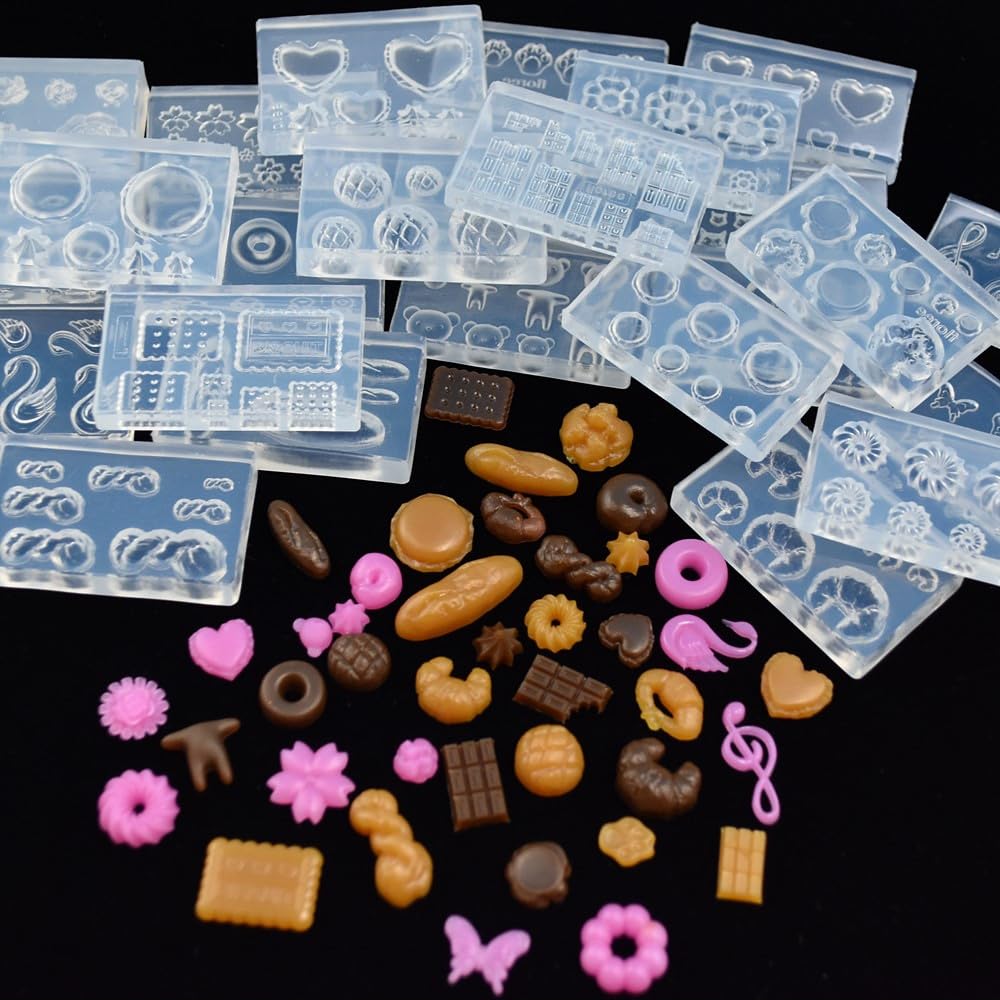 CoolDIY Wielofunkcyjny zestaw mini form silikonowych: chleb, czekolada, rogaliki, wiele wzorów - idealny do rękodzieła z gliny, miniaturowych domków dla lalek, dekoracji paznokci (grupa 5 szt.)