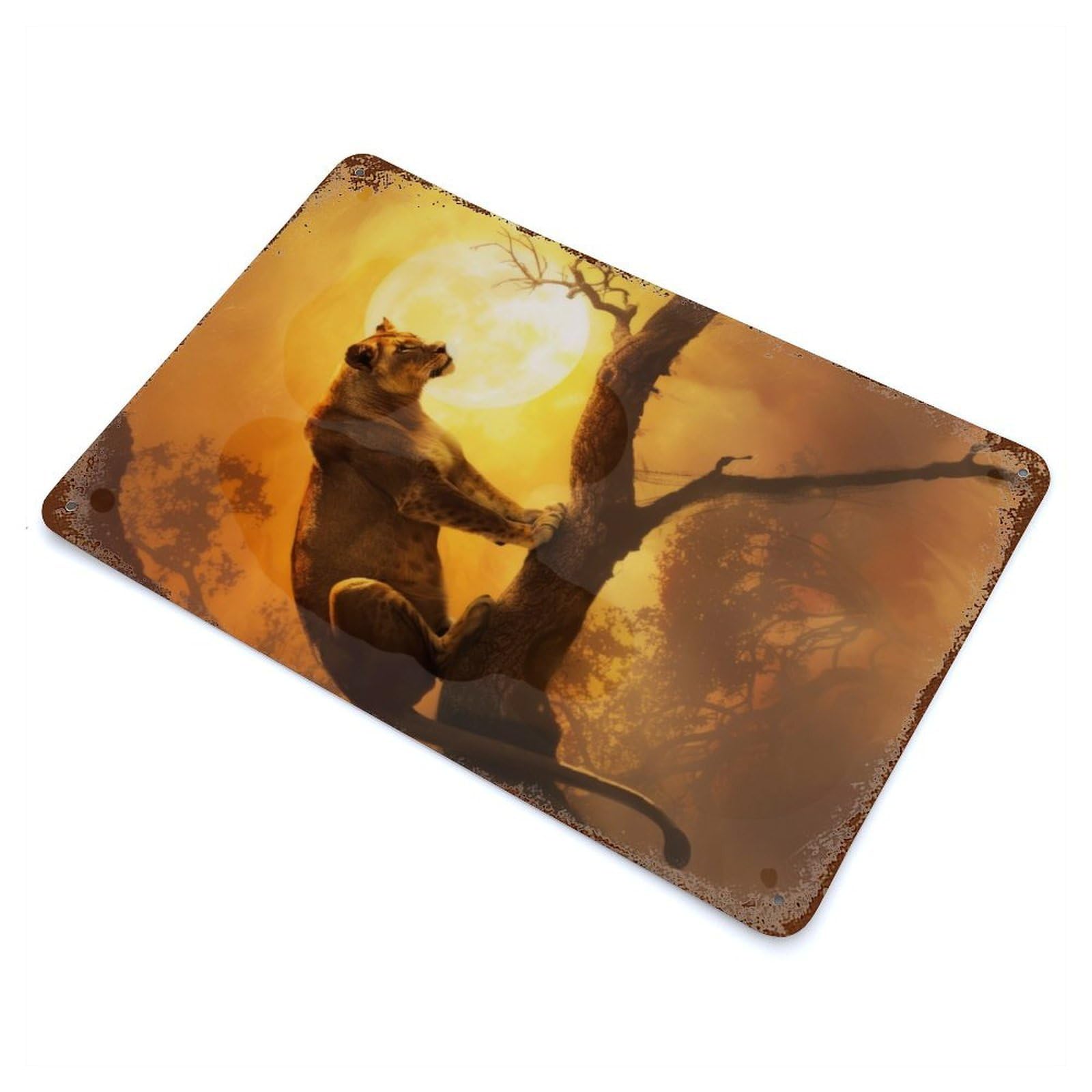 Decorative Tin Sign Sunlit Lioness 11.8"x7.9", Decorative Metal Wall Art for Garage, Bar And Workshop Decor
