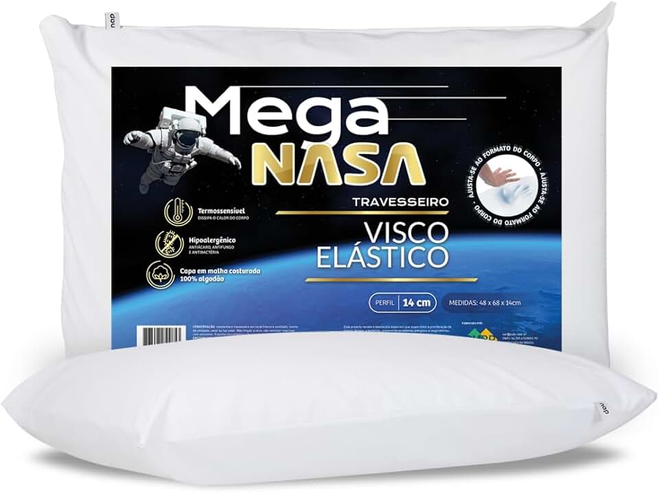 Nap Travesseiro Nasa Alto Mega Viscoelástico Altura 14cm Visco D40 Premium Capa 100% algodão para fronhas 50x70cm - Branco