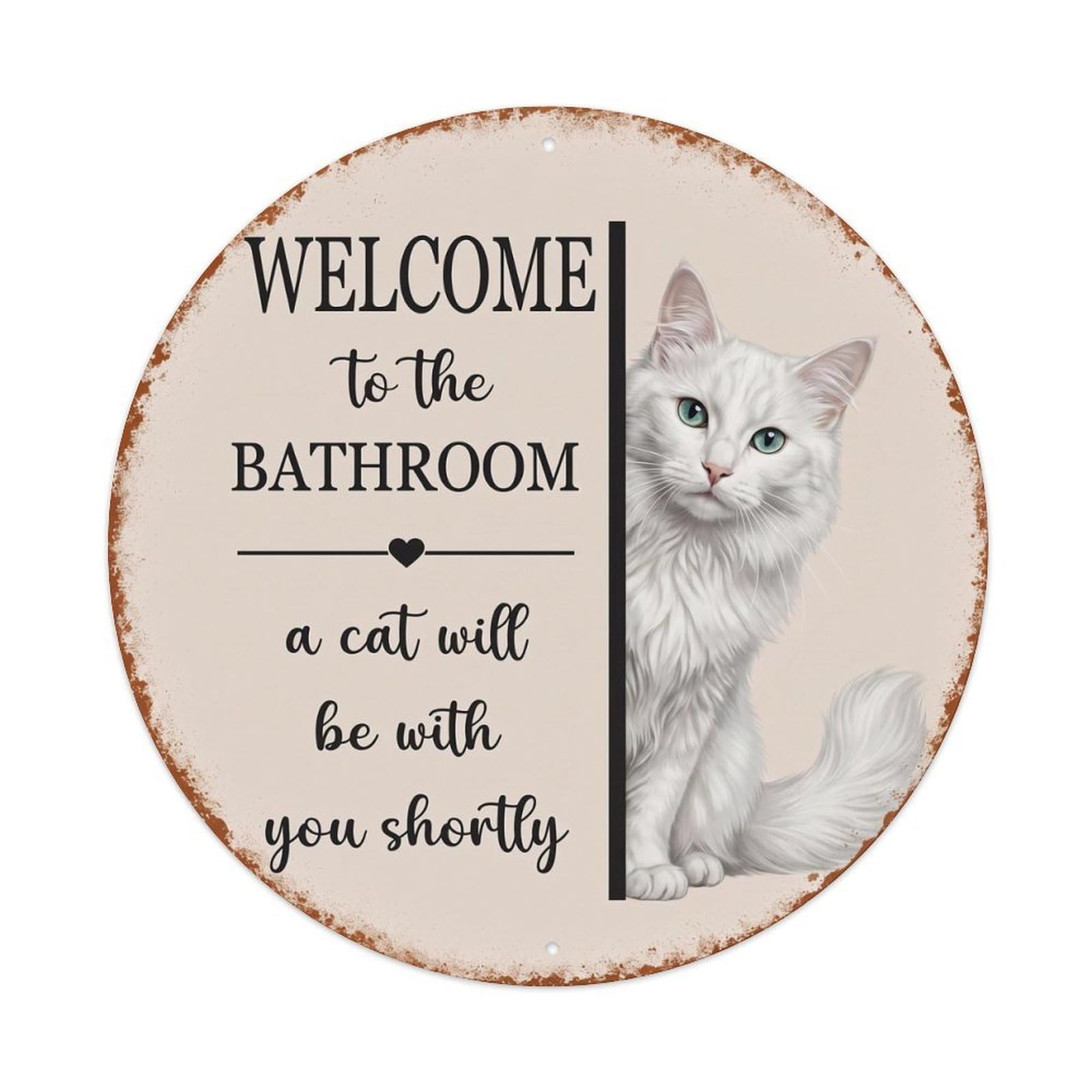 Vintage WELCOME To The BATHROOM Turkish Angora Cat Metal Tin Sign