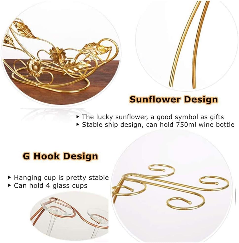 Tabletop Wine Rack Stemware Holder Holds 1 Bottle and 4 Glasses Freestanding Countertop Wine Glass Display Rack-Golden