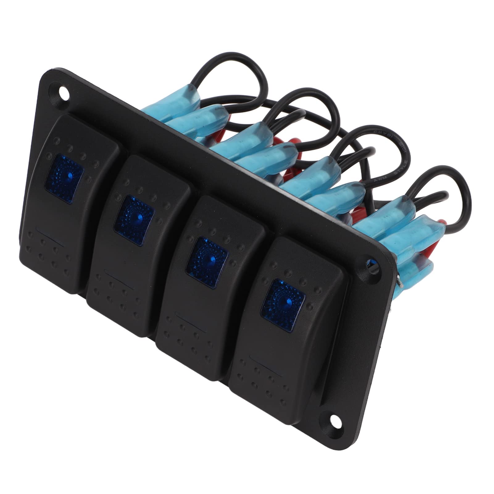Interruptor basculante, panel de interruptor basculante de 4 bandas Protecciones múltiples LED azul retroiluminado IP65 a prueba de agua para vehículos de 12-24V Barcos SUV Camiones