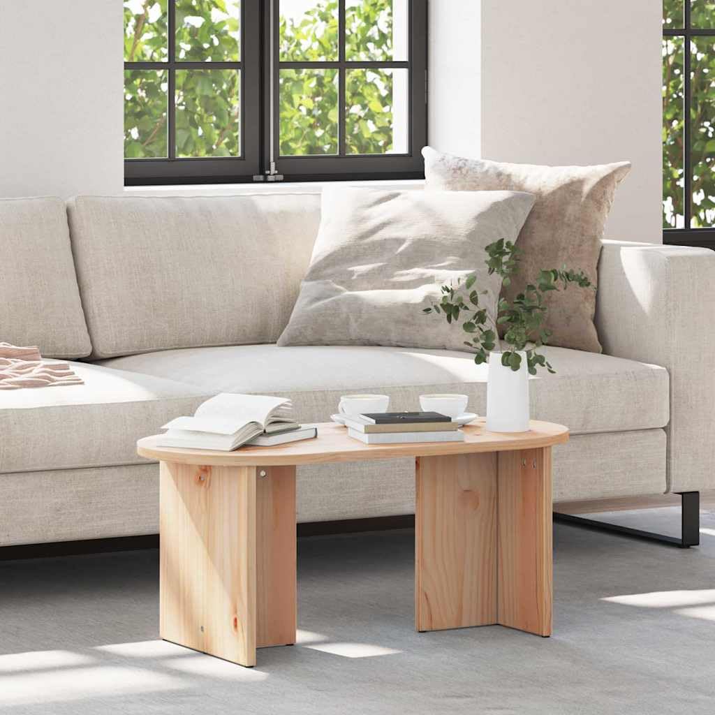 Table basse naturelle gain de place 80cm en pin massif avec étagère double plateau pour salon