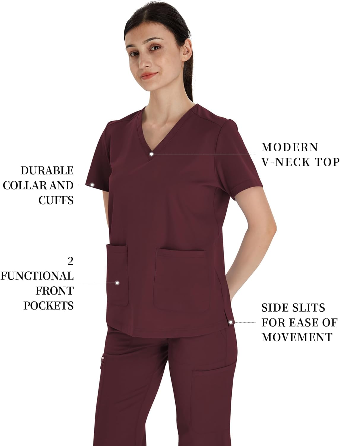 Scrub Tops for Women V-Neck Classic Fit with Two Pockets for Medical Uniforms Four-Way Stretch, Anti-Wrinkle - Image 4