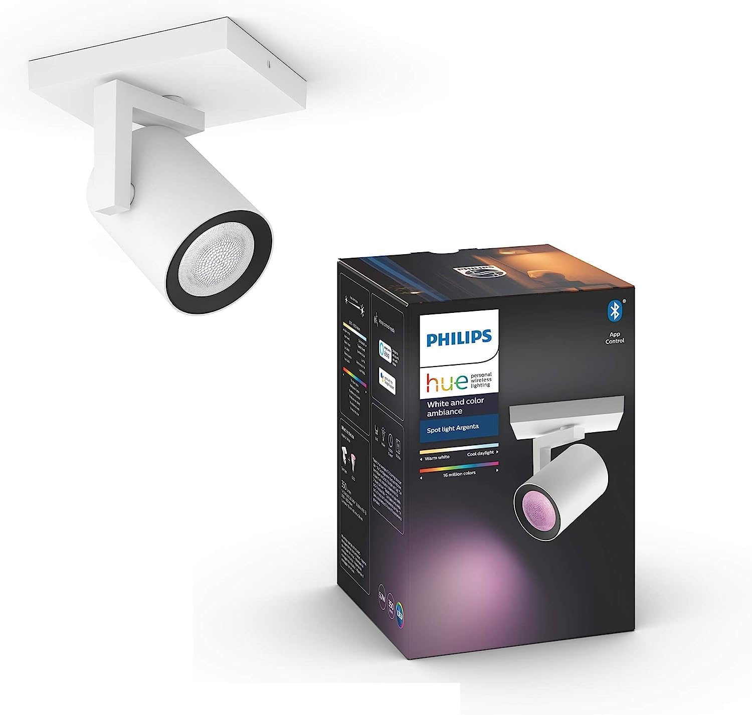 Philips Hue – Lámpara inteligente, Hue Argenta, Foco LED Inteligente, Luz Blanca y de Colores, Compatible con Alexa y Google Home, Color Blanco