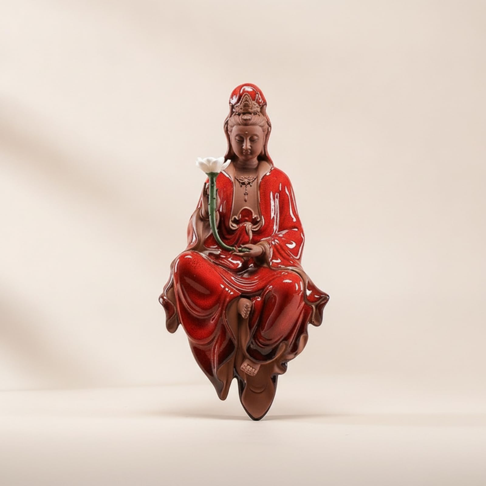 Figura Guanyin con Flor Figura Buda con Luz Flor para Altar, Gris, Guanyin con Loto, Gris Arena De Color