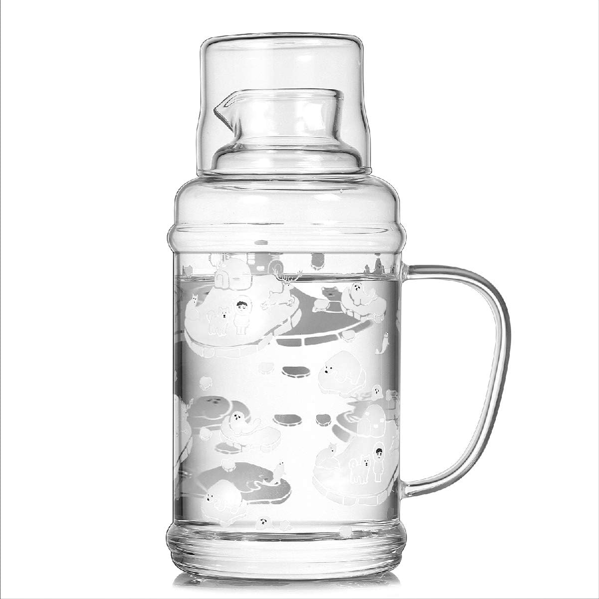 Cartoon Design Glass Pot With Lid Clean Lead-Free 37 Ounces, Suitable for Coffee, Juice, Milk, Tea and Other Drinks