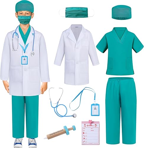 Miniatura 2 de Kit de juego de simulación para niños con bata de laboratorio y estetoscopio, disfraz de médico para niños y niñas
