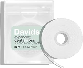 Davids Expanding Dental Floss + Refill w/Hydroxyapatite, No Break Woven Strands, Waxed, Vegan, Cocoa Butter & Mint, Kid Friendly, Refillable Dispenser, 66 yd