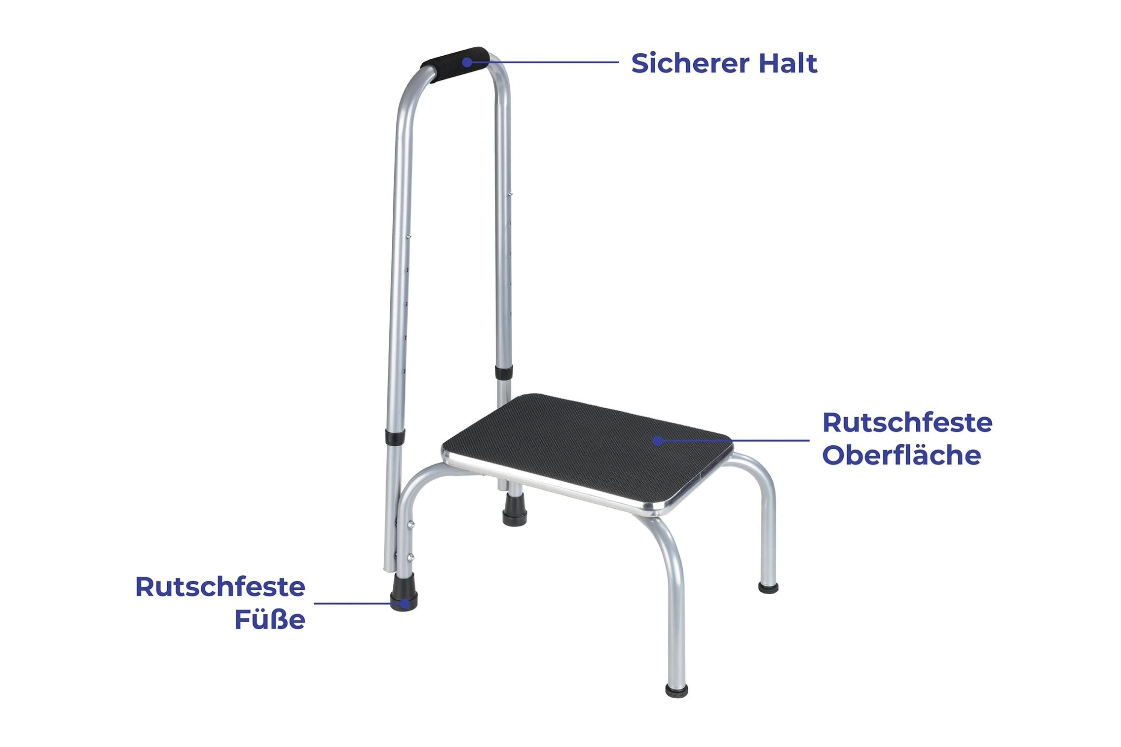 Maximex Sicherheits-Tritt SECURA - Rutschsicherer Haushaltstritt, pulverbeschichtetes Metall, 26.5 x 78-98 x 32 cm, Grau