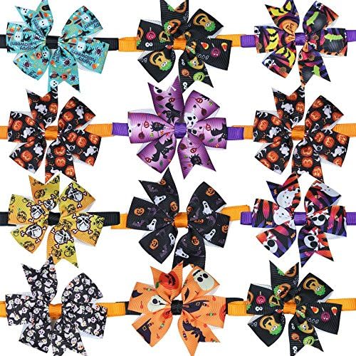Halloween Dog Cat Bow Ties, Dog Ties, pet Collar Pinwheel Boutique, Dog Collar Accessories, Dog Bowtie Holidays 12pcs/Pack