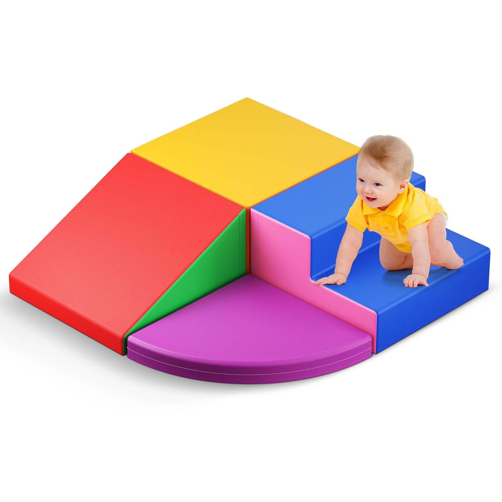 Baby-Schaumstoffbausteine, Softplay-Set für Kleinkinder von 1–3 Jahren, Baby-Kletterturm mit Rutsche, große Bausteine ​​für Kleinkinder (Bunt-4)