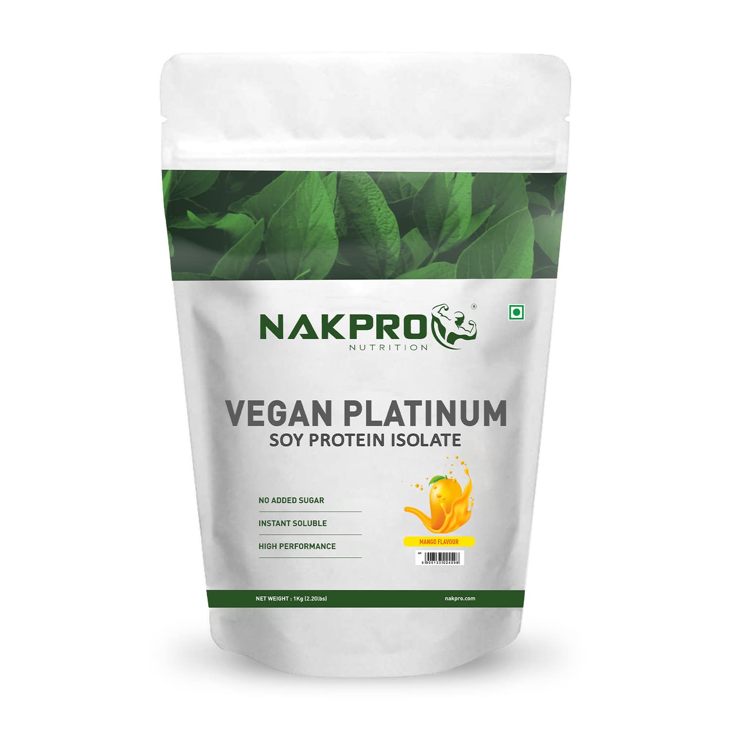 NAKPRO 100% Soy Protein Isolate, Mango - 1kg | 25.3g Protein, 4.6g BCAA | Natural Vegan Plant Protein Powder | Easy To Digest | All Essential Amino Acids for Muscle Gain and Recovery