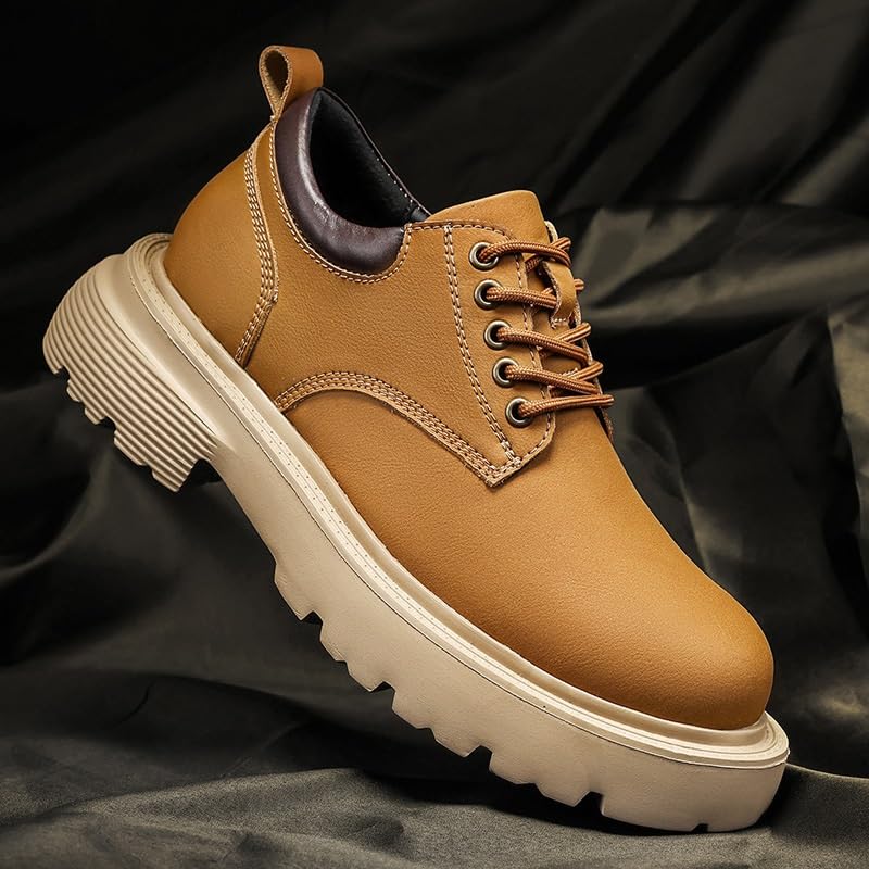 Men's Heightening Rubber Shoes Casual work Shoes Round Heel Versatile Comfortable Breathable Non-slip Lace-up Low-top Outdoor Oxford Shoes for Men(Gray,9.5)2