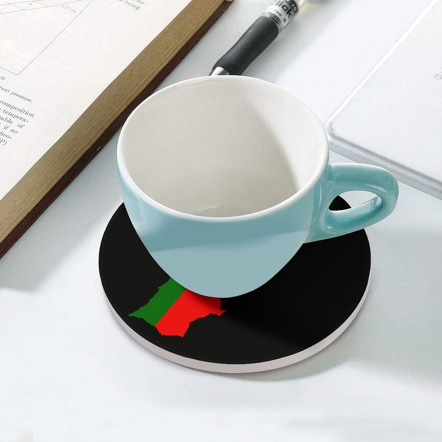Portugal Flag Map Round Ceramic Coasters for Drinks Absorbent Cup Holder Tabletop Protector with Cork Base
