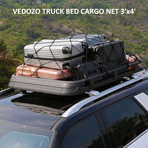 Miniatura 7 de Vedozo Red de carga para caja de camión, 3 x 4 pies que se estira a 8 x 10 pies, red para cama de camioneta, malla elástica de 4 x 4 pulgadas con 24