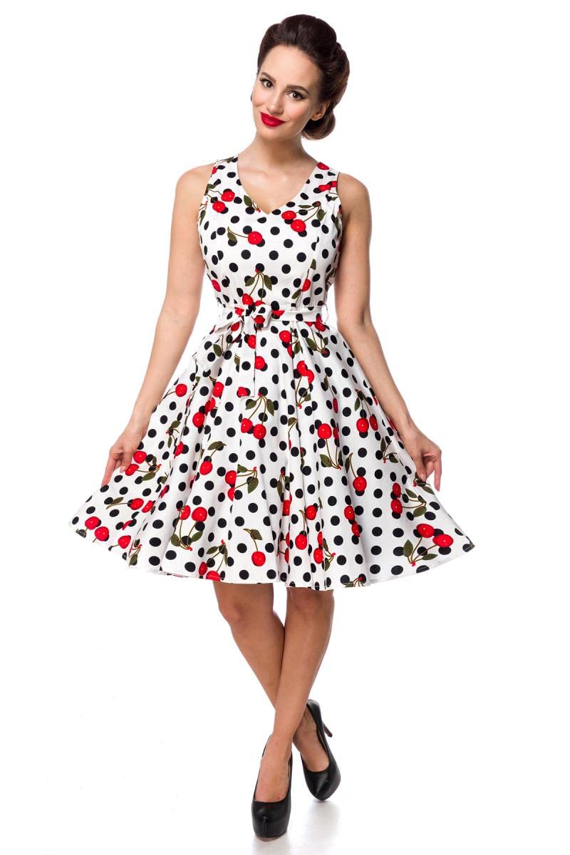 Belsira Swing-Kirschenkleid Donna Abito Media Lunghezza Nero/Bianco 95% Cotone, 5% Spandex