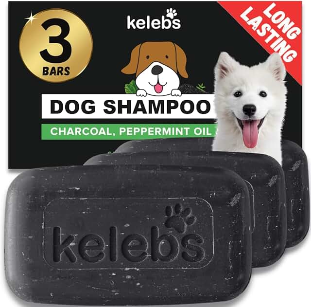 KELEBS Hundeshampoo Sensitiv | Fellpflege Hund | hundeshampoo welpen | Beruhigende natürliche Hunde Shampoo Seifenstücke | mit Lavendel Öl & Haferflocken | Vegan | 3er Pack (Charcoal) product image