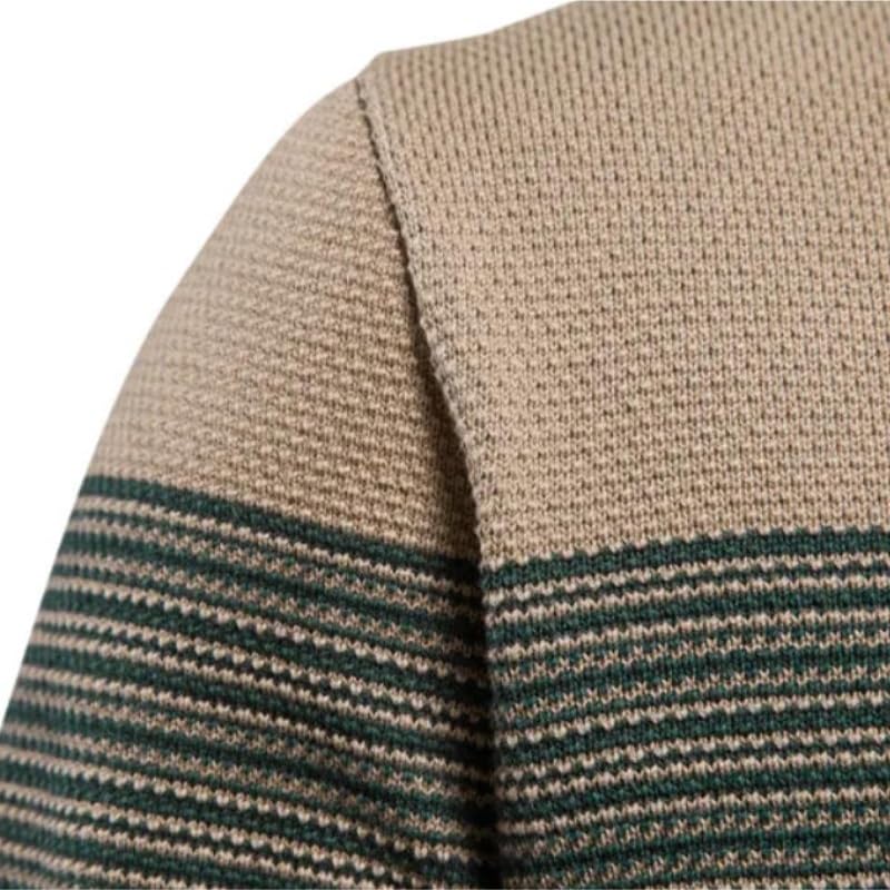 Men's Sweater Slim Fit Round Neck Striped Men Knitted Casual Sweaters Gray2