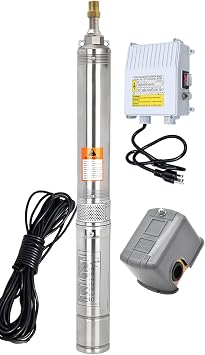 Deep Well Submersible Pump,2HP Well Pump 230V,33GPM,427FT Lift,4" Stainless Steel Water Pump for Industrial, Irrigation & Home,with Pressure Switch,Check Valve 100FT Power Cord + Control Box